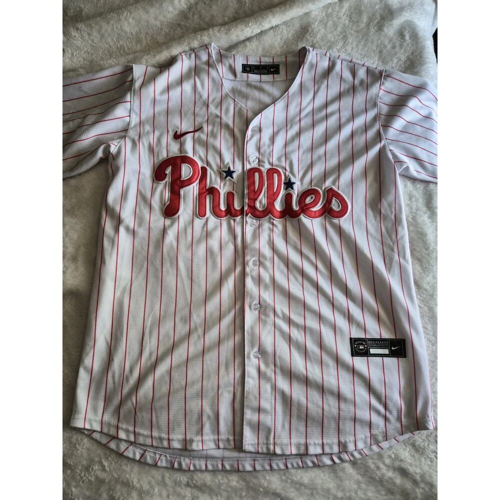 Size M Nike Authentic Philadelphia Phillies White Pinstripe Baseball Jersey Mens